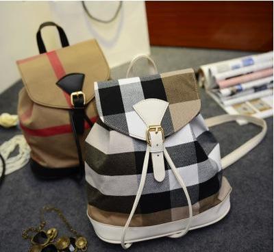 2014新款英伦格子双肩包 帆布潮流与水桶包的完美融合